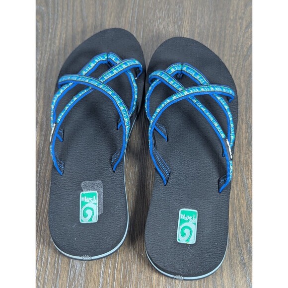 TEVA Strappy Sandals Womens 8 Blue Green Black Flip Flops Lightweight Logo - Picture 10 of 12